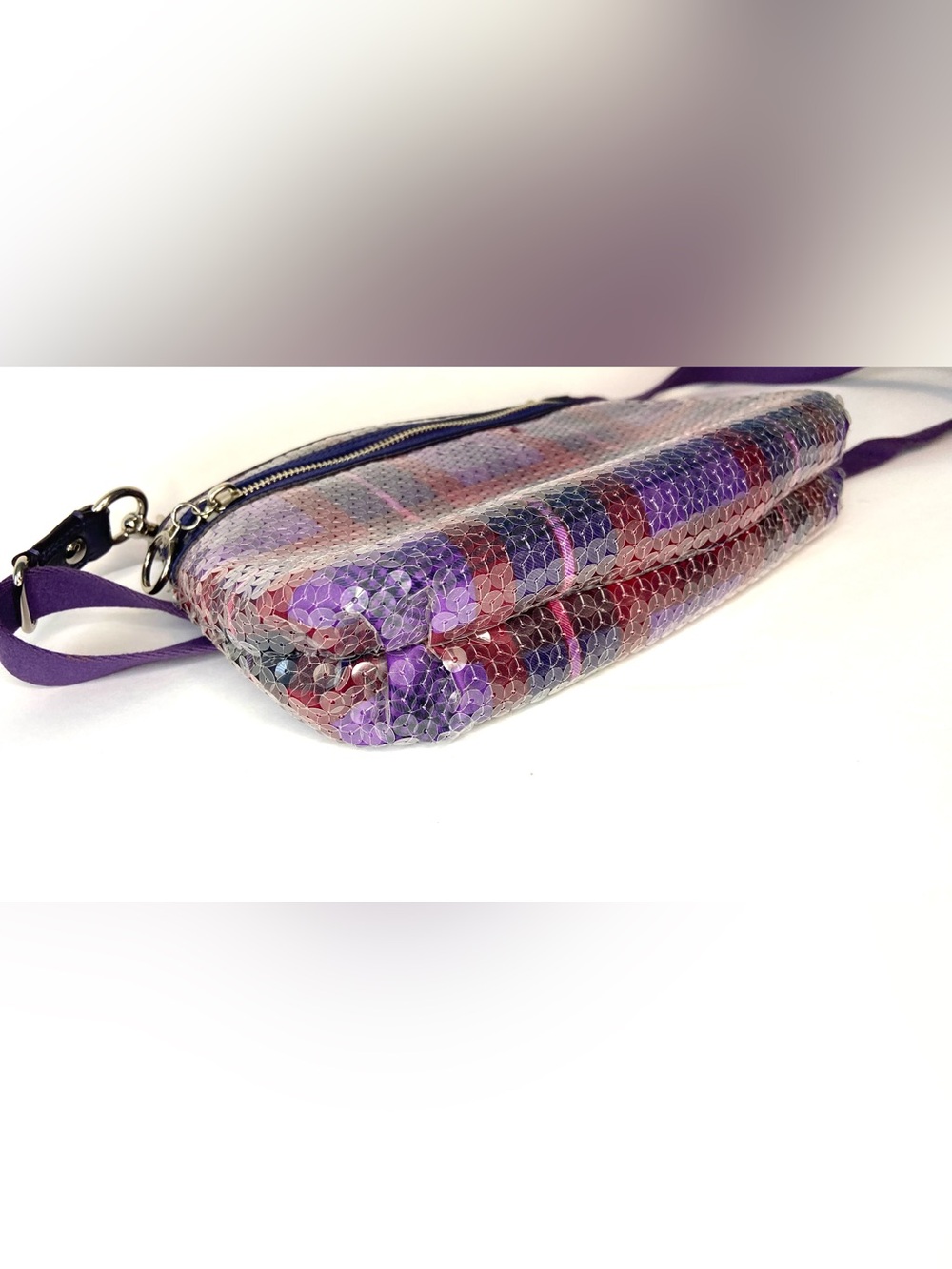 COACH POPPY Y2K EUC small  Purple Sequin Crossbody Plaid Accent bag - Picture 13 of 15
